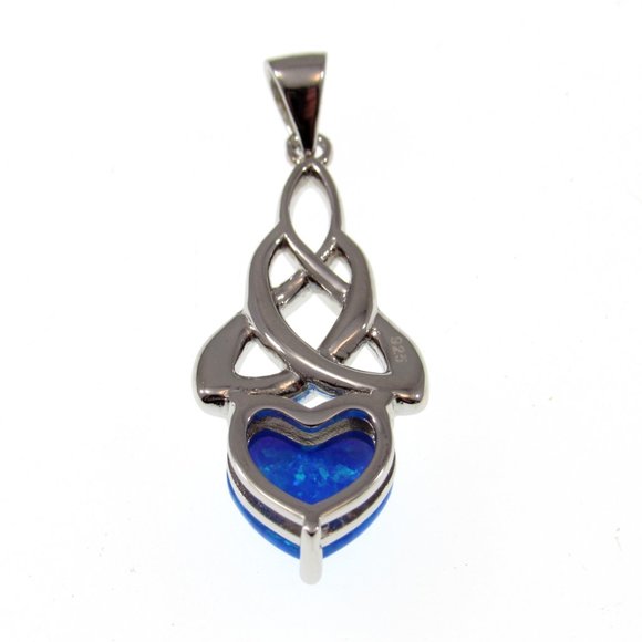 Solid 925 Sterling Silver and Blue Opal Celtic Infinity Knot Heart Pendant - Picture 5 of 5